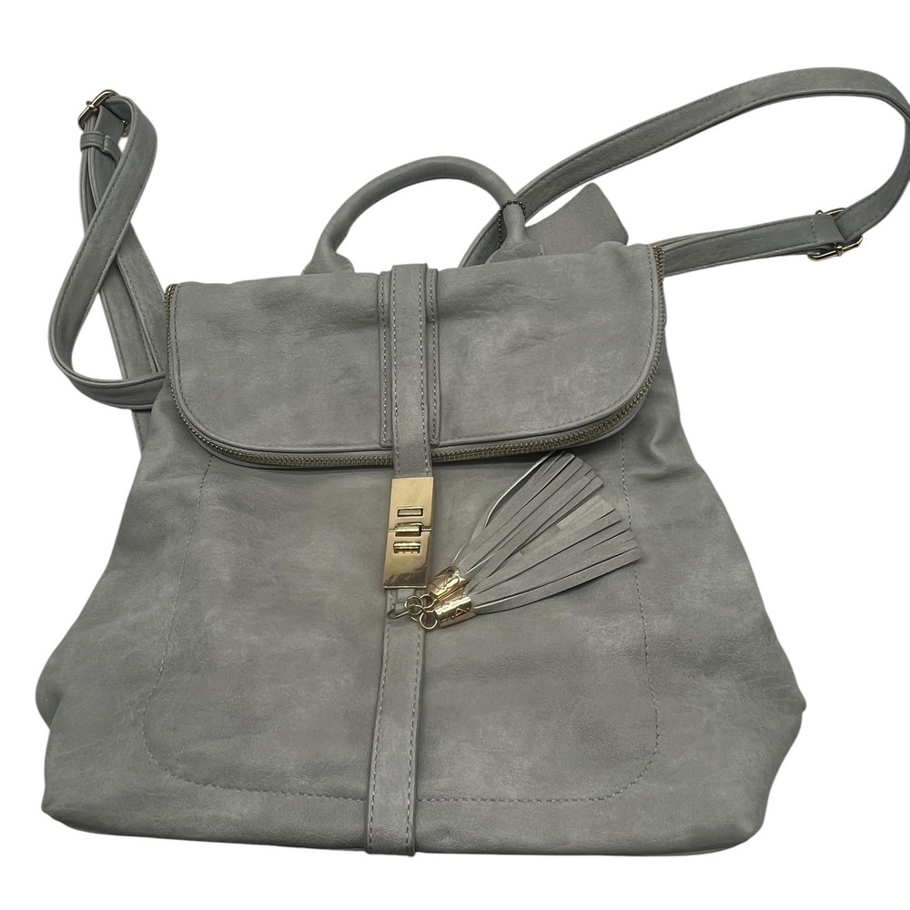 Miztique Convertible Backpack Shoulder Bag Gray Gold Hardware Tassel Excellent